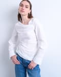 [Topshop] Topshop drape neck long sleeve top in white 12 WHITE
