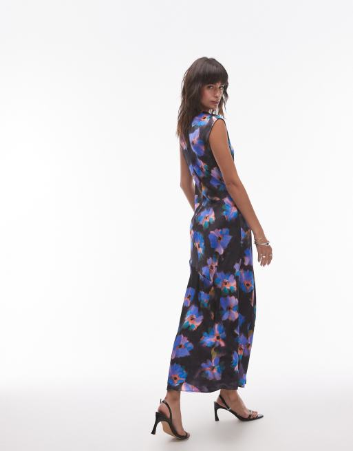 topshop purple floral dress Topshop drape neck maxi dress in large purple floral