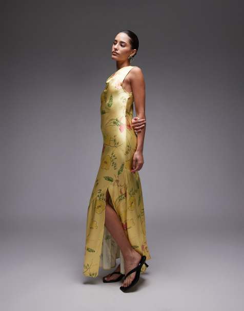 Topshop drape neck maxi dress in lime based floral - view 1