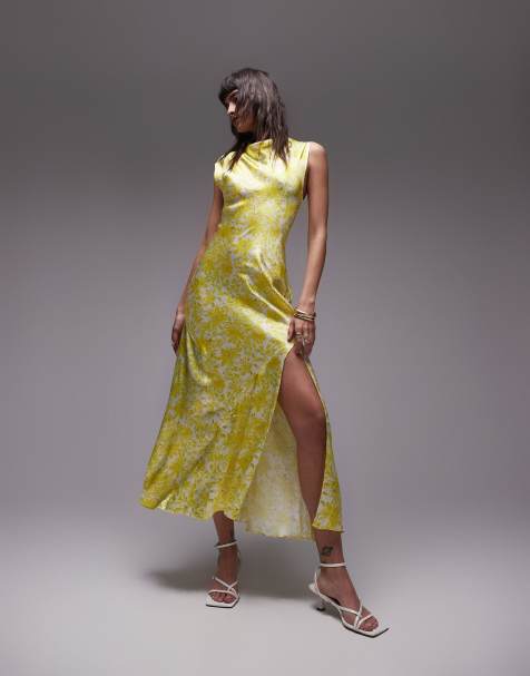 Topshop drape neck maxi dress in lime floral - view 1