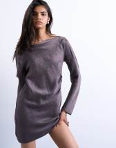 Topshop drape neck mini dress in charcoal mauve cupro jacquard