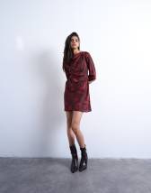 Topshop drape neck mini dress in wine floral
