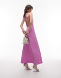 [Topshop] Topshop drape-neck open-back midi dress in pink 10 PINK
