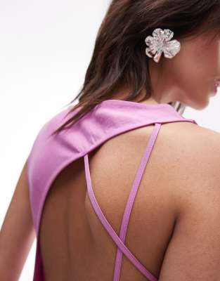 Topshop drape neck open back midi dress in pink