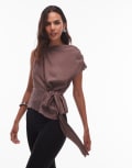 [Topshop] Topshop drape neck top in chocolate stripe (Part of a set)-Multi 12 Chocolate Stripe