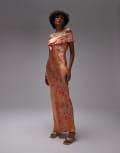 [Topshop] Topshop drape shoulder maxi occasion dress in blurred orange floral 18 ORANGE