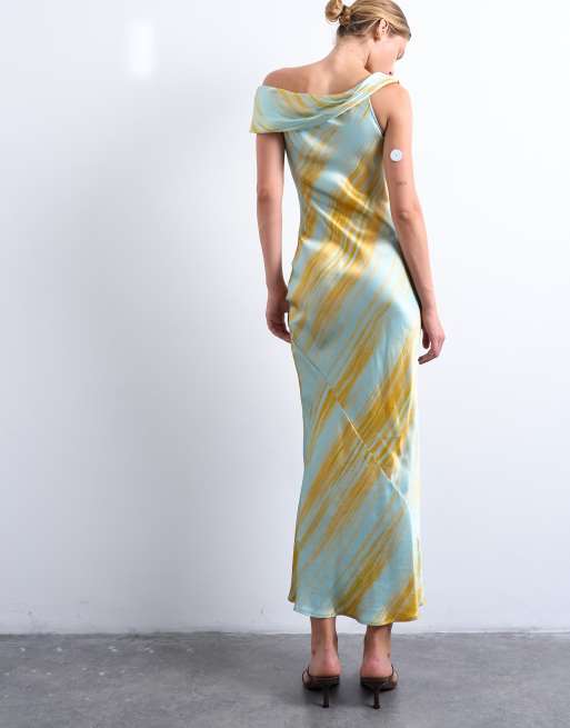 Topshop drape shoulders occasion maxi dress in blurred rust print