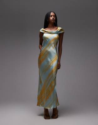 Topshop Drape Shoulders Occasion Maxi Dress In Multi