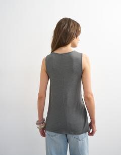 Model wearing Drape side detail tank top in charcoal marl