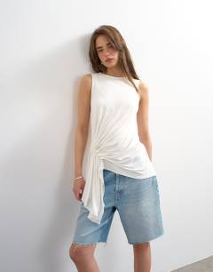 Drape side detail tank top in white