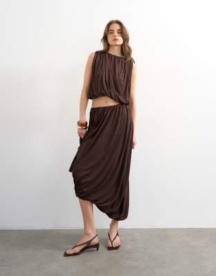 Topshop Draped Bubble Skirt In Brown