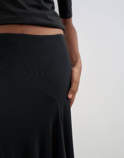 Topshop draped detail fringe skirt in black, 4 of 5
