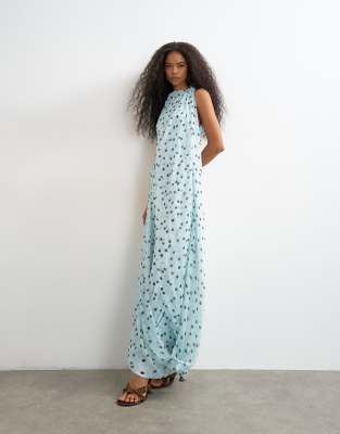 Topshop Draped Hem Chiffon Midi Occasion Dress In Blue