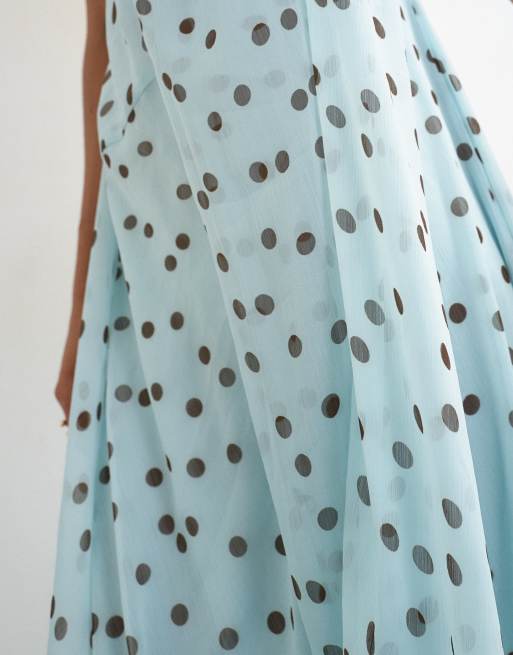 blue polka dot dress topshop draped hem chiffon midi occasion in and chocolate print Topshop petite