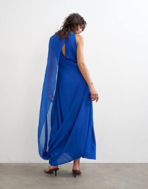 Topshop draped hem chiffon midi occasion dress in cobalt, 2 of 4