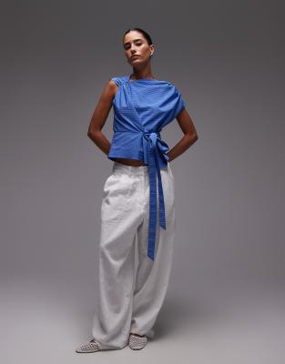 Topshop Draped Neck Top In Multi