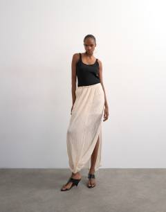 Draped pleated fabric maxi skirt in ivory