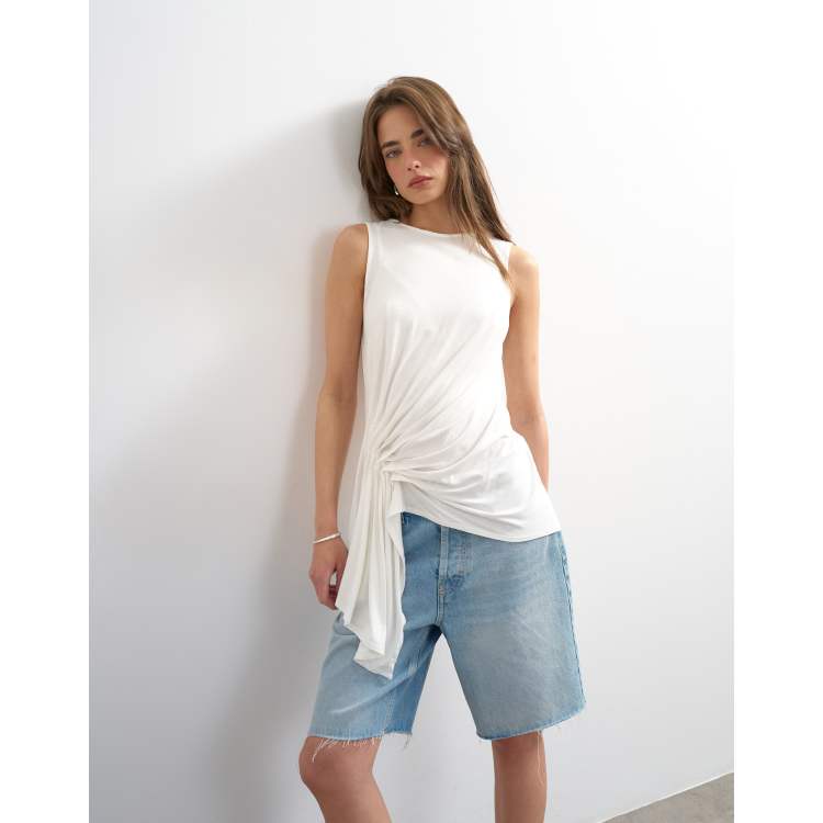 Topshop draped side detail tank top in white | ASOS