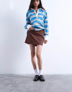 Draped tuckside mini skirt in chocolate brown