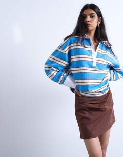 Model wearing Draped tuckside mini skirt in chocolate brown