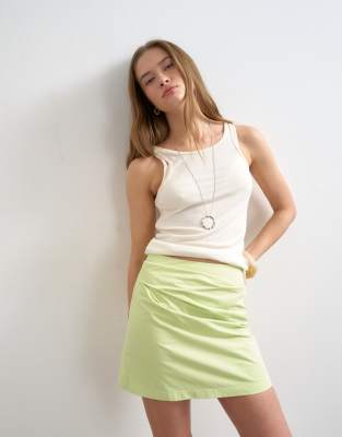 Topshop Women's Lime Draped Tuckside Mini Skirt In -Green
