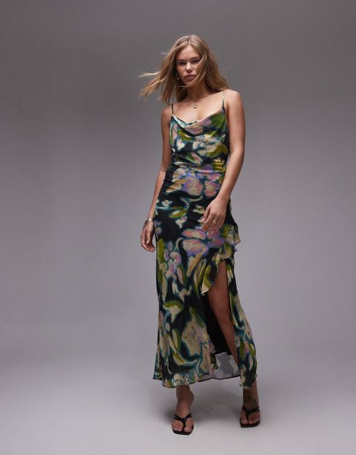 Topshop - Draperet og gennemsigtig midikjole i blomsterprint