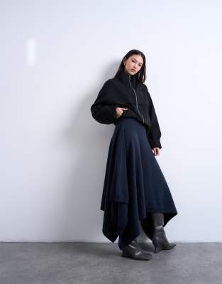 Topshop - Drapierter Strickrock in Marineblau-Neutral