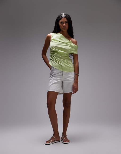 Topshop – Drapiertes Top in Limettengrün mit geraffter Seite, 2 von 4