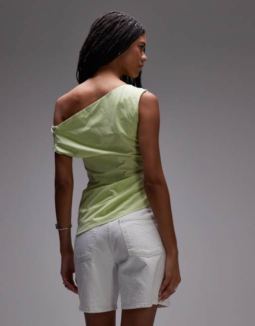 Topshop – Drapiertes Top in Limettengrün mit geraffter Seite, 3 von 4