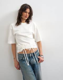 Drawcord detail t-shirt in ivory