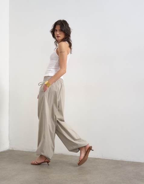 Topshop drawcord tech fabric balloon pants in slate - view 1
