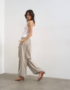Drawcord tech fabric balloon trousers in slate