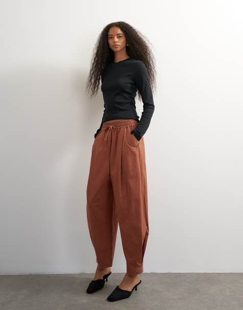 Topshop drawcord techy balloon trousers in rust - view 1