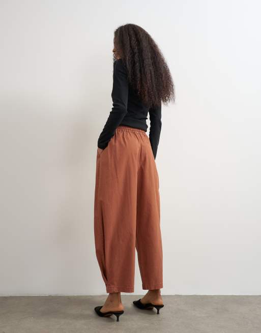 Topshop drawcord techy balloon trousers in rust, 2 of 5
