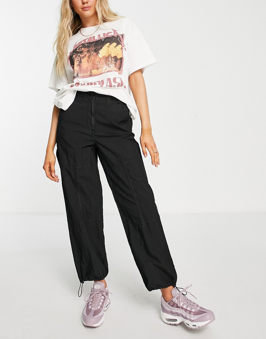 Topshop drawstring cuffed highwaisted cargo pants in black
