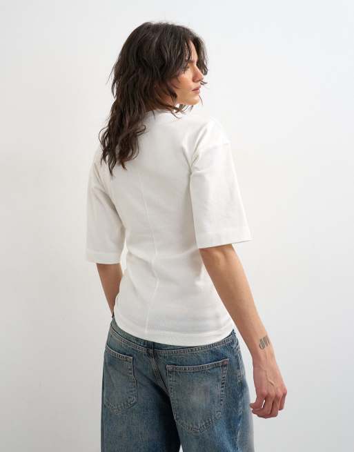 Topshop drawstring detail T-shirt in ivory, 3 of 4