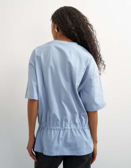 Topshop drawstring hem tee in dusty blue, 4 of 4