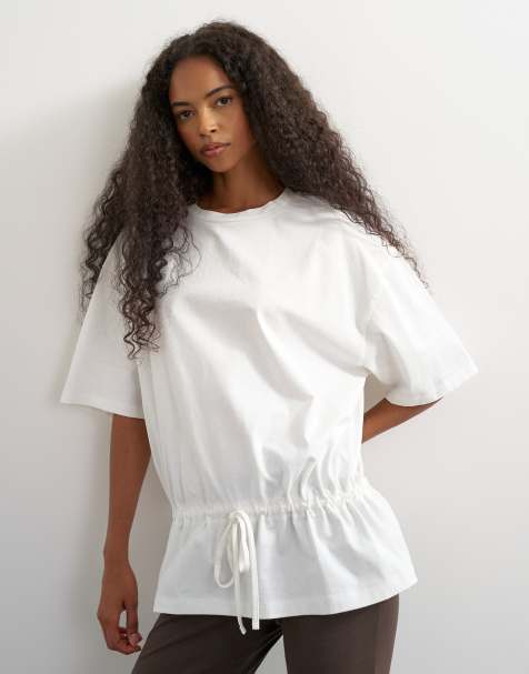 Topshop drawstring hem tee in white - view 1