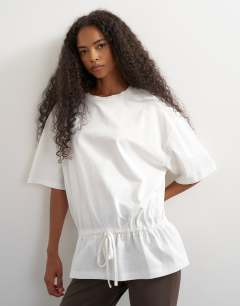 Drawstring hem tee in white