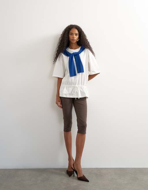 Topshop drawstring hem tee in white, 3 of 4