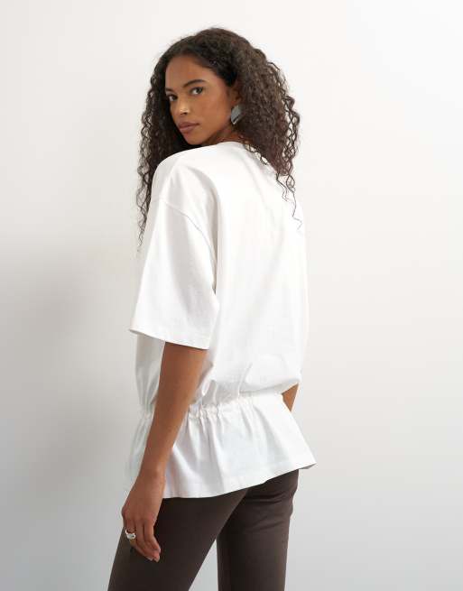 Topshop drawstring hem tee in white, 4 of 4