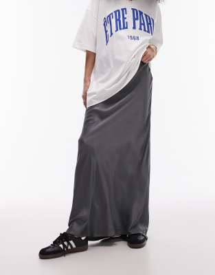 Shop Topshop Drawstring Satin Bias Maxi Skirt In Gray