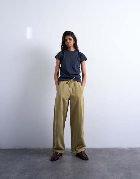 Topshop drawstring waist balloon pants in sand - view 1