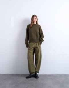 Drawstring waist balloon trousers in khaki