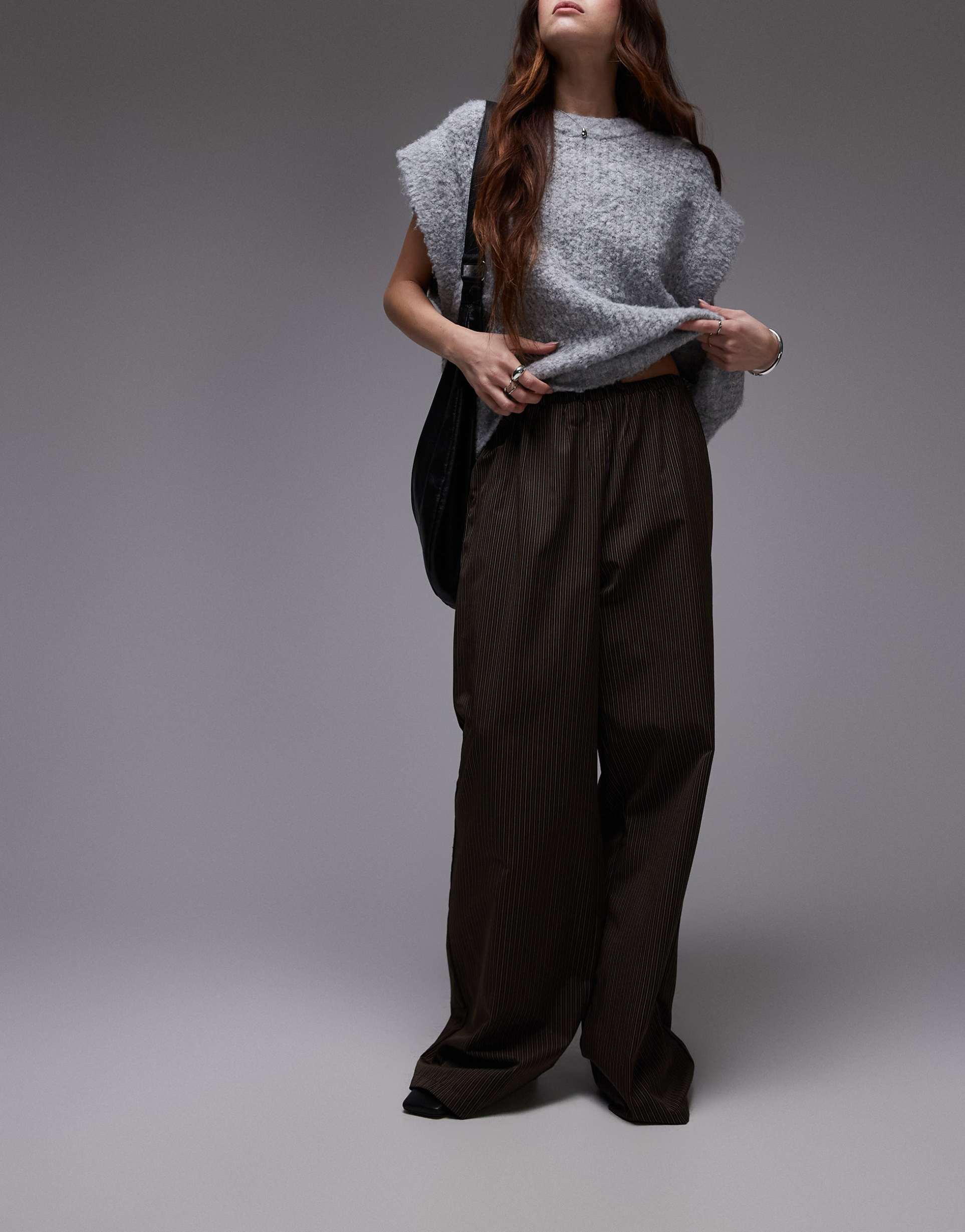 topshop drawstring waist relaxed pants in brown stripe