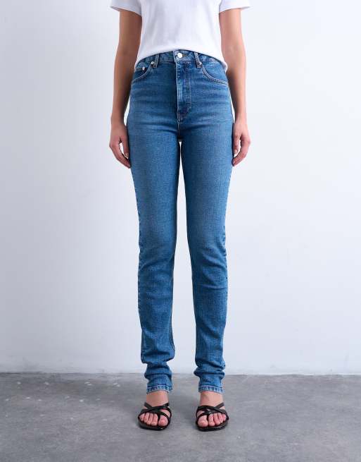 Topshop – Dree – Dopasowane niebieskie jeansy z prostymi nogawkami i wysokim stanem