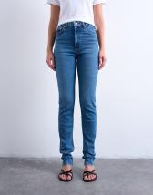 Topshop Dree high rise slim straight leg jean in mid blue