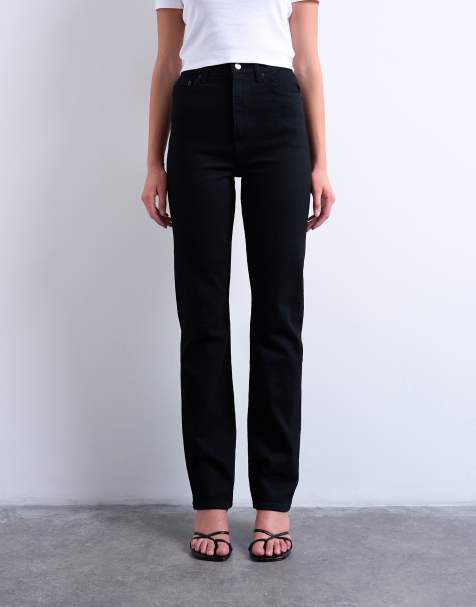Topshop Dree high rise slim straight leg jeans in black - view 1
