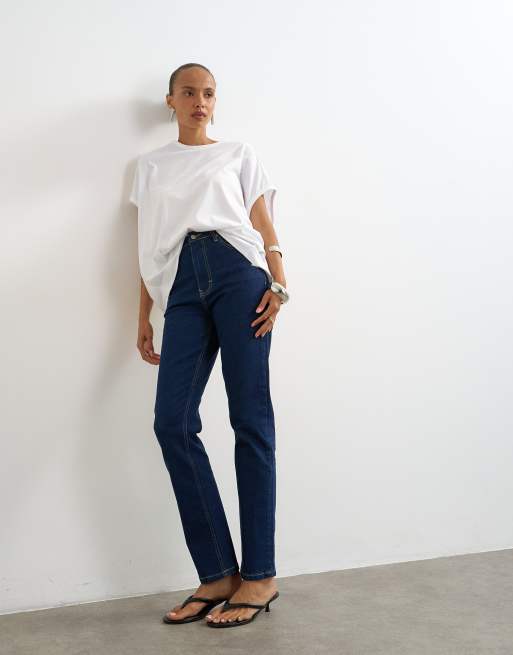 Topshop Dree high rise slim straight leg jeans in indigo rinse, 3 of 5