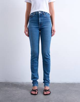Topshop Dree High Rise Slim Straight Leg Jeans In Blue